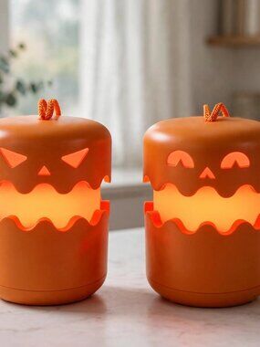 LED Halloween Pumpkin Lantern 2 Pack，Jack O Lantern with Lanyard